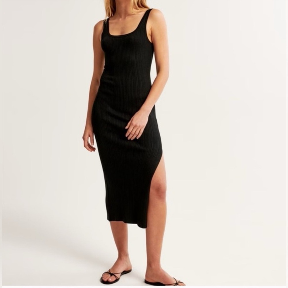 Abercrombie & Fitch Ribbed Knit Midi Dress Black XL Tall NWT